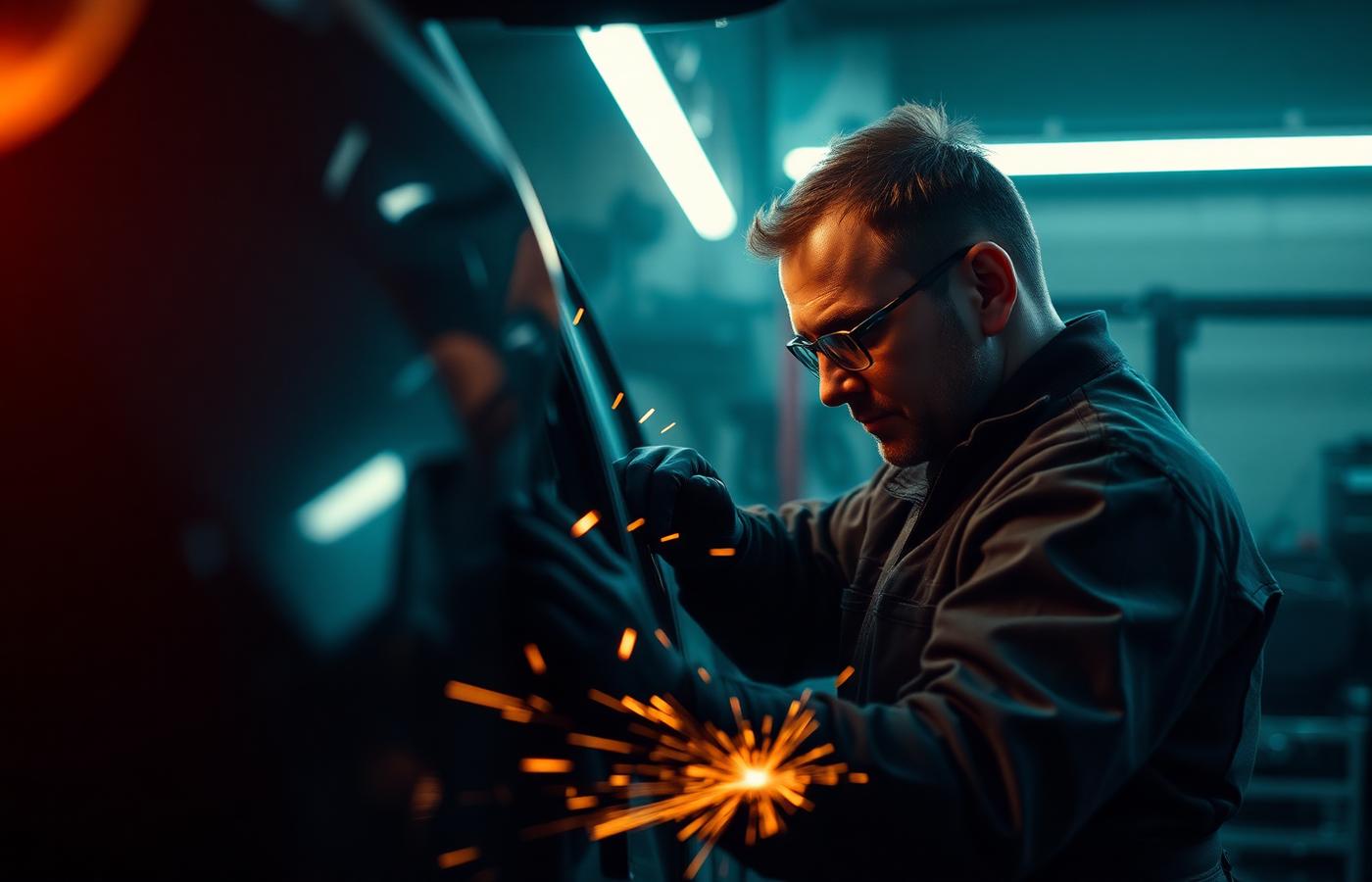 Technician working in the Ironline body shop